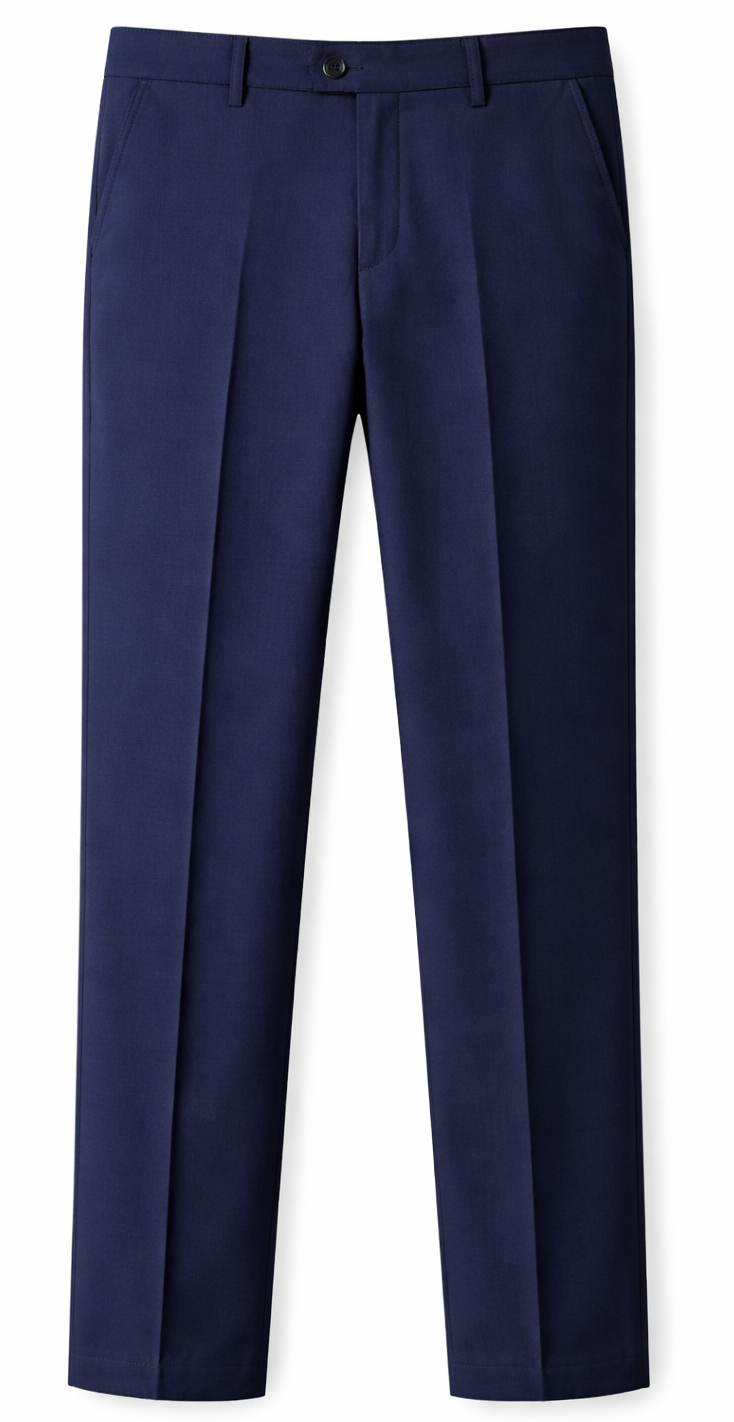 Navy Blue Wool-Blend Trousers